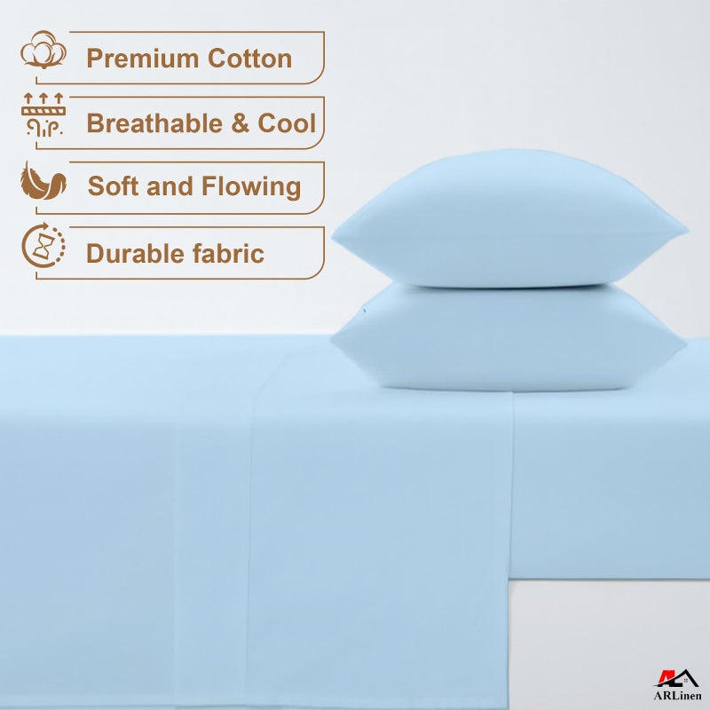 ARlinen 4 Piece Queen Size Sheet Set, 100% Egyptian Cotton Bed Sheets, Light Blue, Soft & Breathable Bedding, Fits Upto 10 Inch Deep Mattress - Image 2